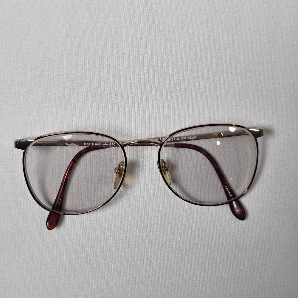 Advantage Eyewear MAY Eyeglass Frames 51-18-140 Gold Amber Oval Handmade Vintage